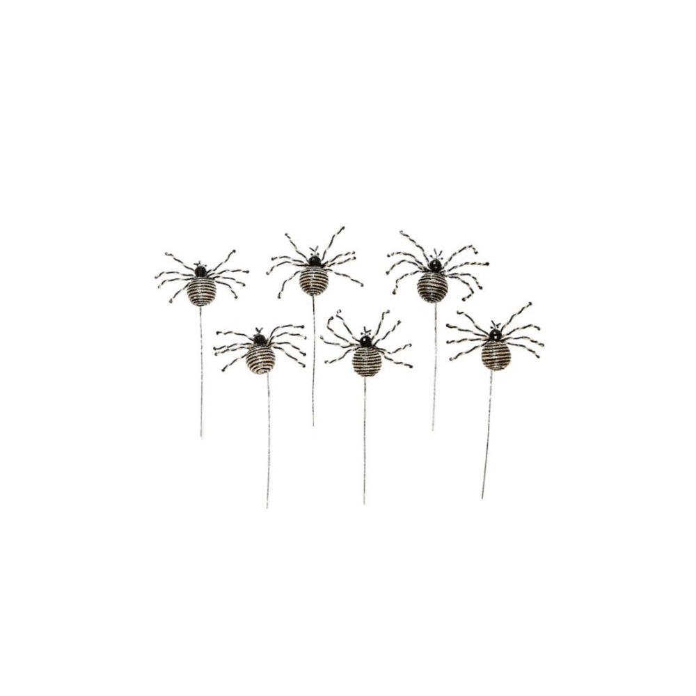 MacKenzie-Childs Set of 6 Black and White Glass Beaded Spider Picks