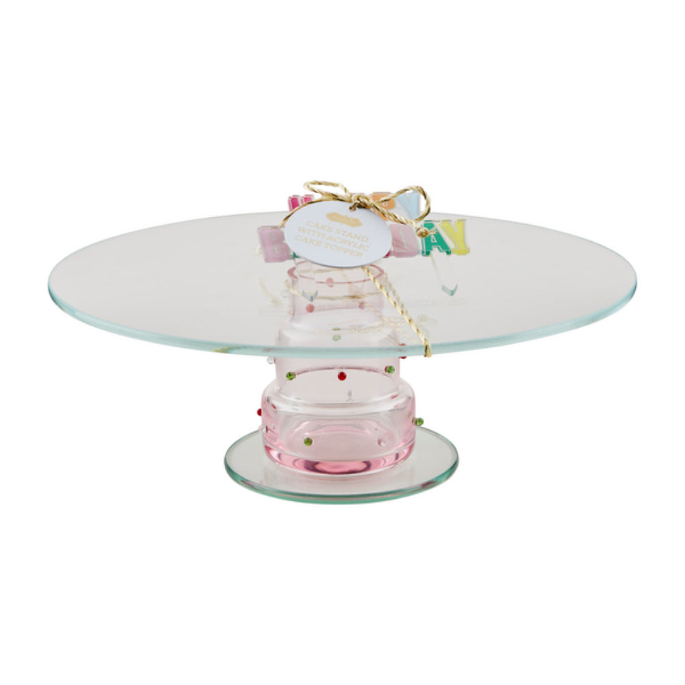 Exquisite Mud Pie Glassware Two - Piece Birthday Cake Stand Set with Acrylic Topper