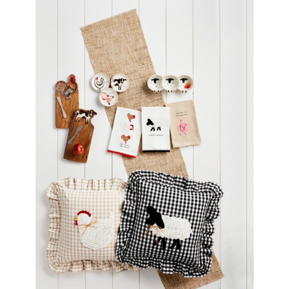 Mud Pie Handmade Crochet Farm Animal Decorative Chambray Hand Towel for Kitchen and Bathroom