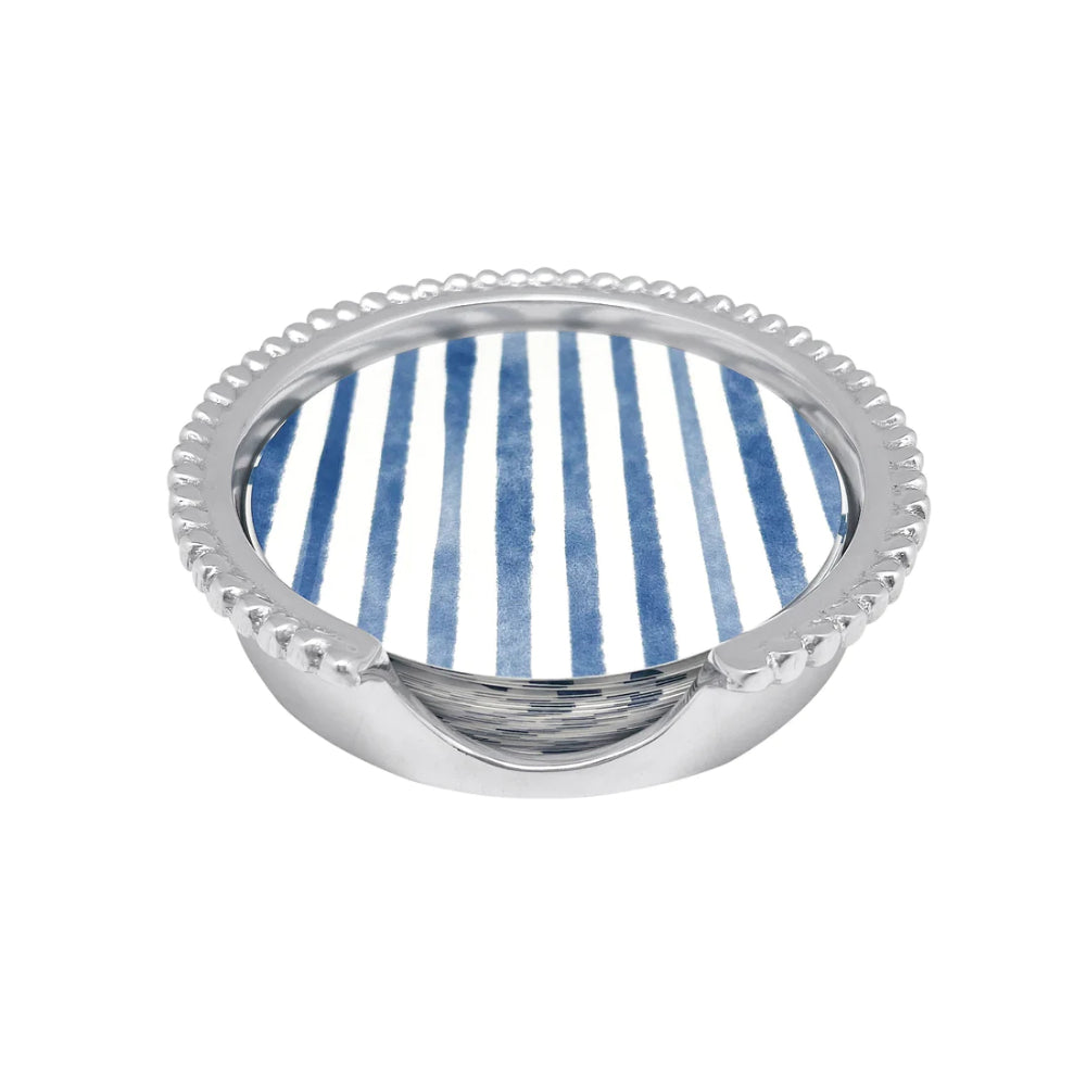 Mariposa Stylish Blue Dot and Stripe Beaded 40 - Piece Coaster Set