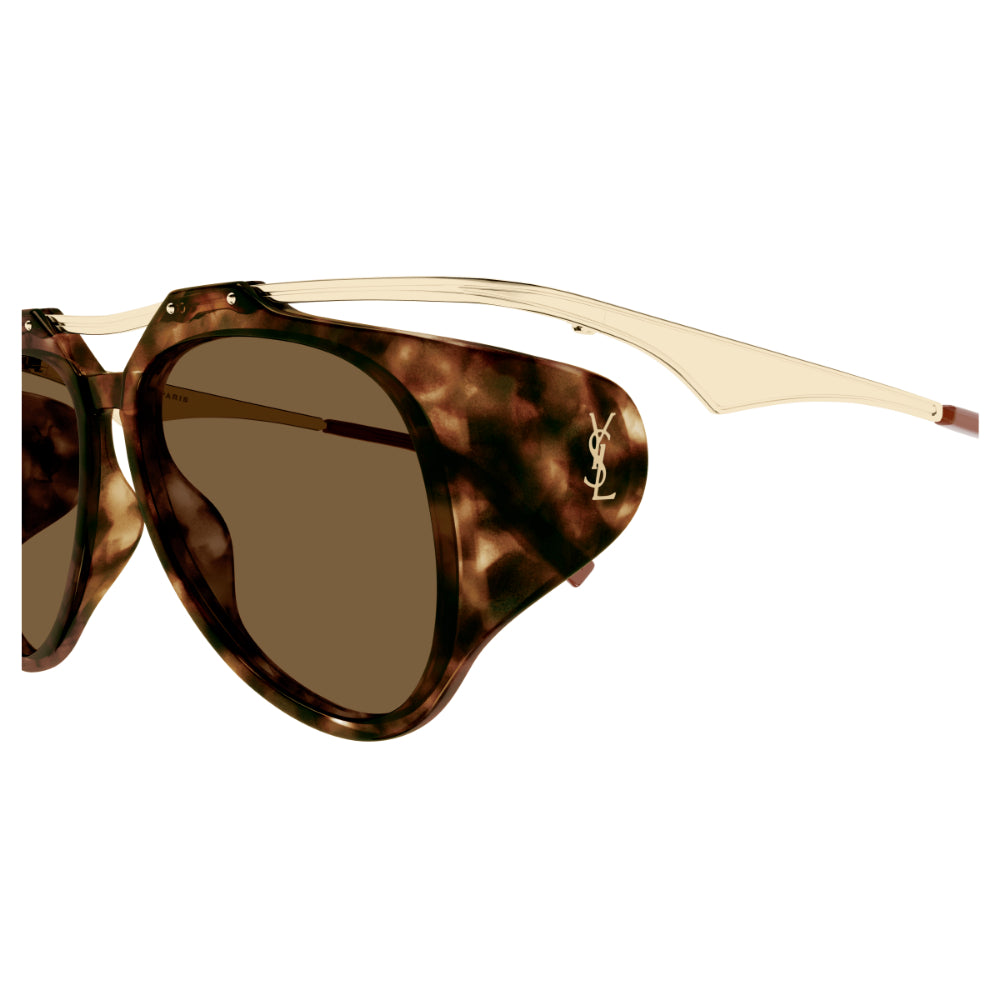 Stylish Saint Laurent SL M137 AMELIA Women's Aviator Sunglasses in Havana Tortoiseshell, Gold, and Brown Shades