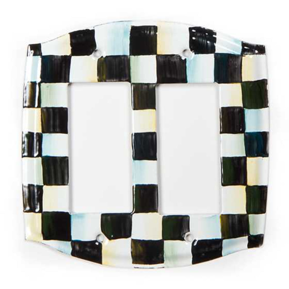 MacKenzie-Childs Double Rocker Enamel Switch Plate with Courtly Check Design - A Decorative Electrical Accessory