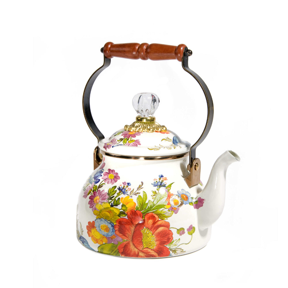 MacKenzie-Childs Exquisite White Flower Market Tea Kettle with Unique Design