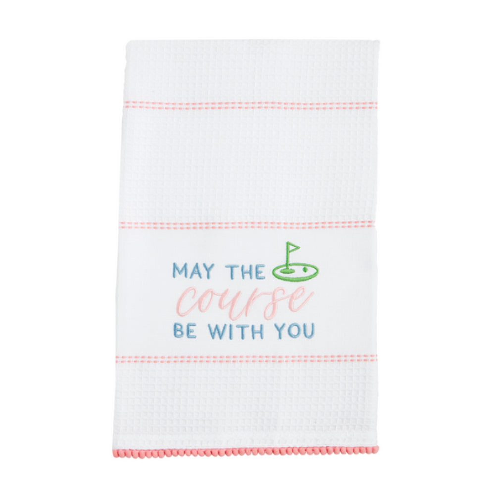 Mud Pie Soft Cotton Golf Embroidery Waffle Towels with Pom Trim