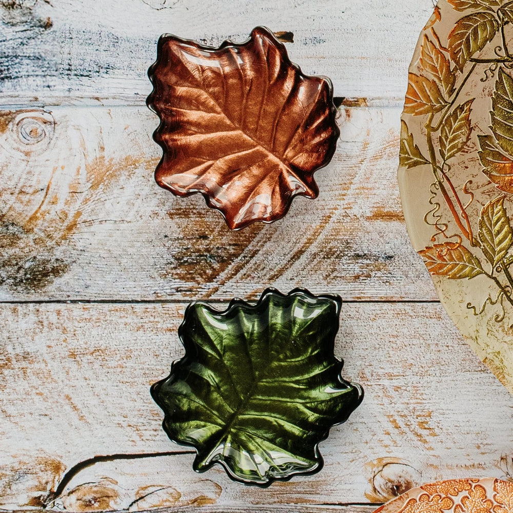 Vietri Autunno Collection Glass Figural Leaf-shaped Canapé Serving Plates