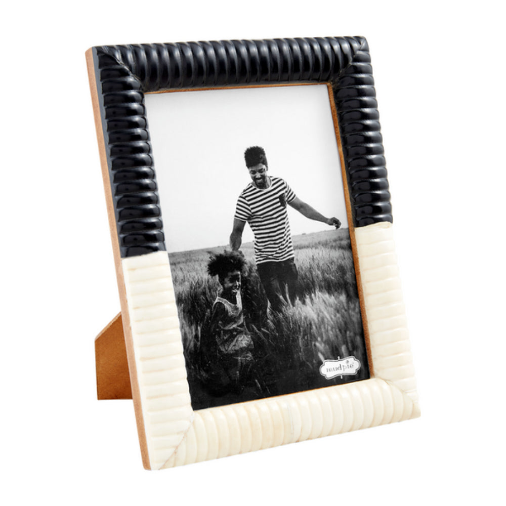 Elegant Mud Pie Black and White Ribbed Marble Photo Frame