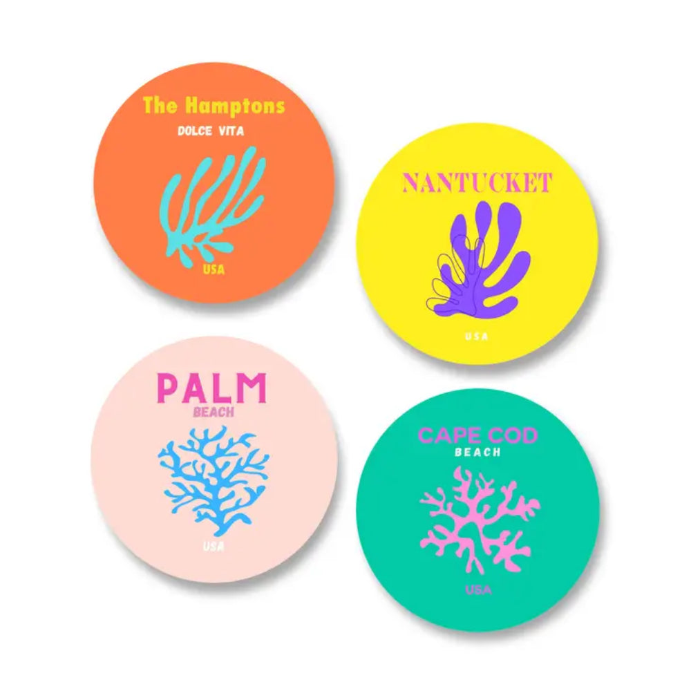 Exquisite Set of 4 Dolce Beach-Themed Ceramic Coasters for Home Decor