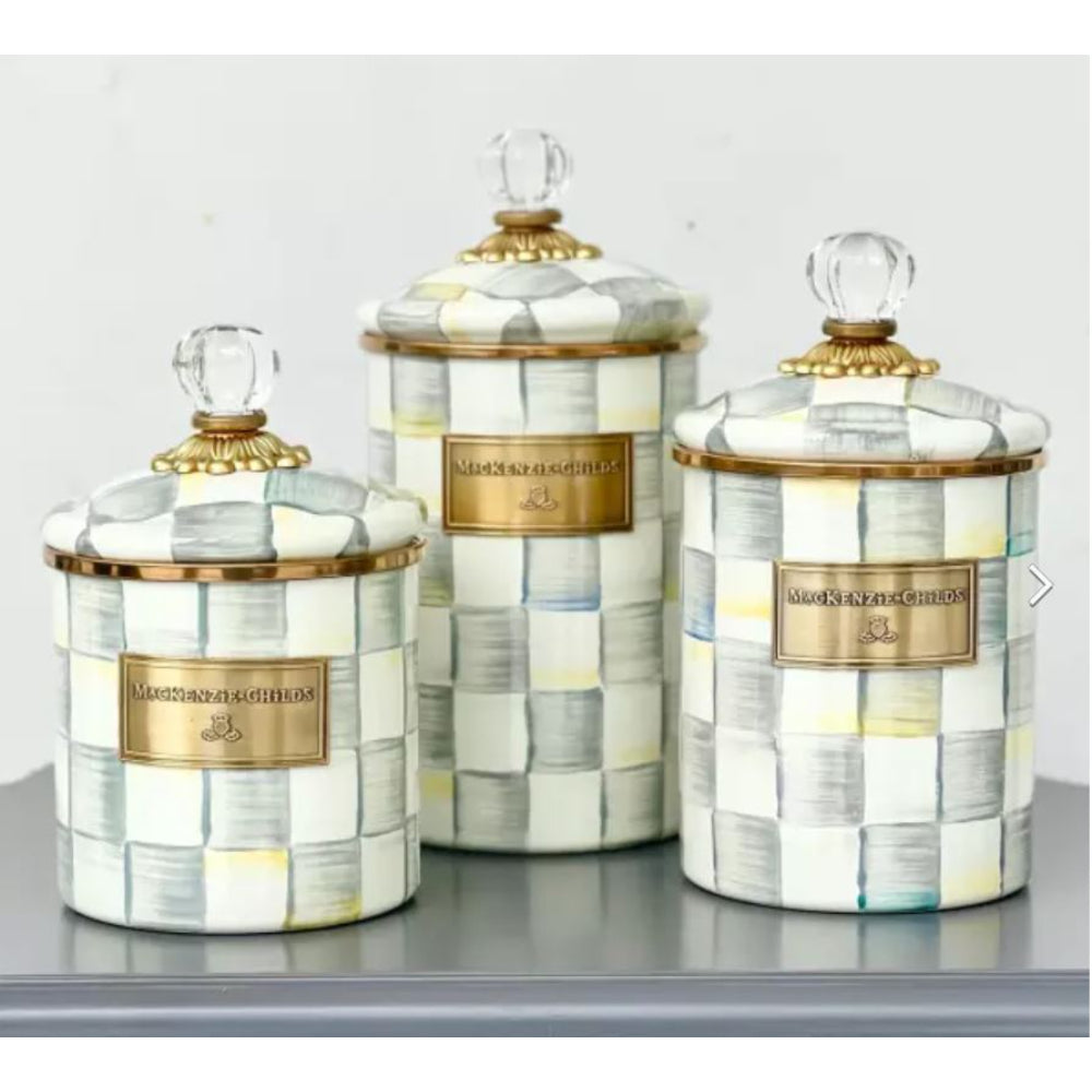 MacKenzie-Childs High - Quality Sterling Check Enamel Storage Canister for Kitchen and Home
