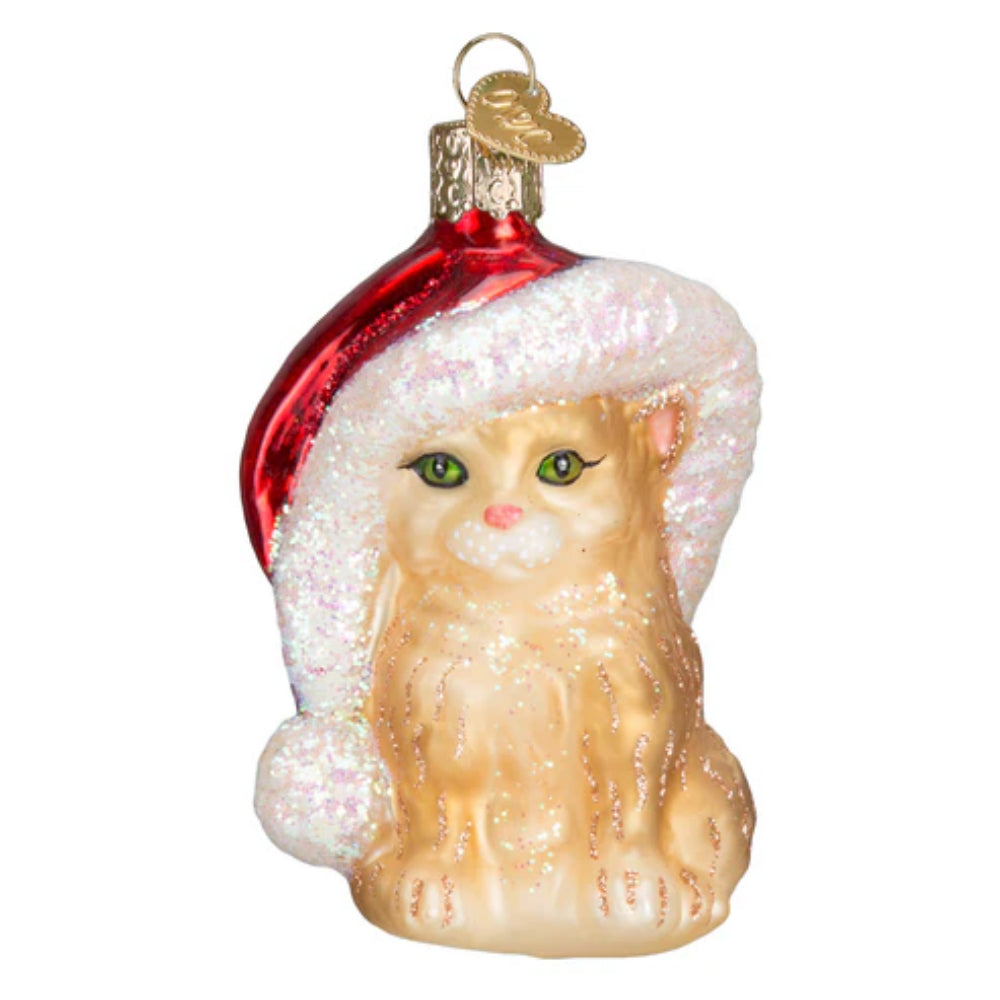 Old World Christmas Hand - painted and Glittered Santa's Kitten Christmas Tree Ornament