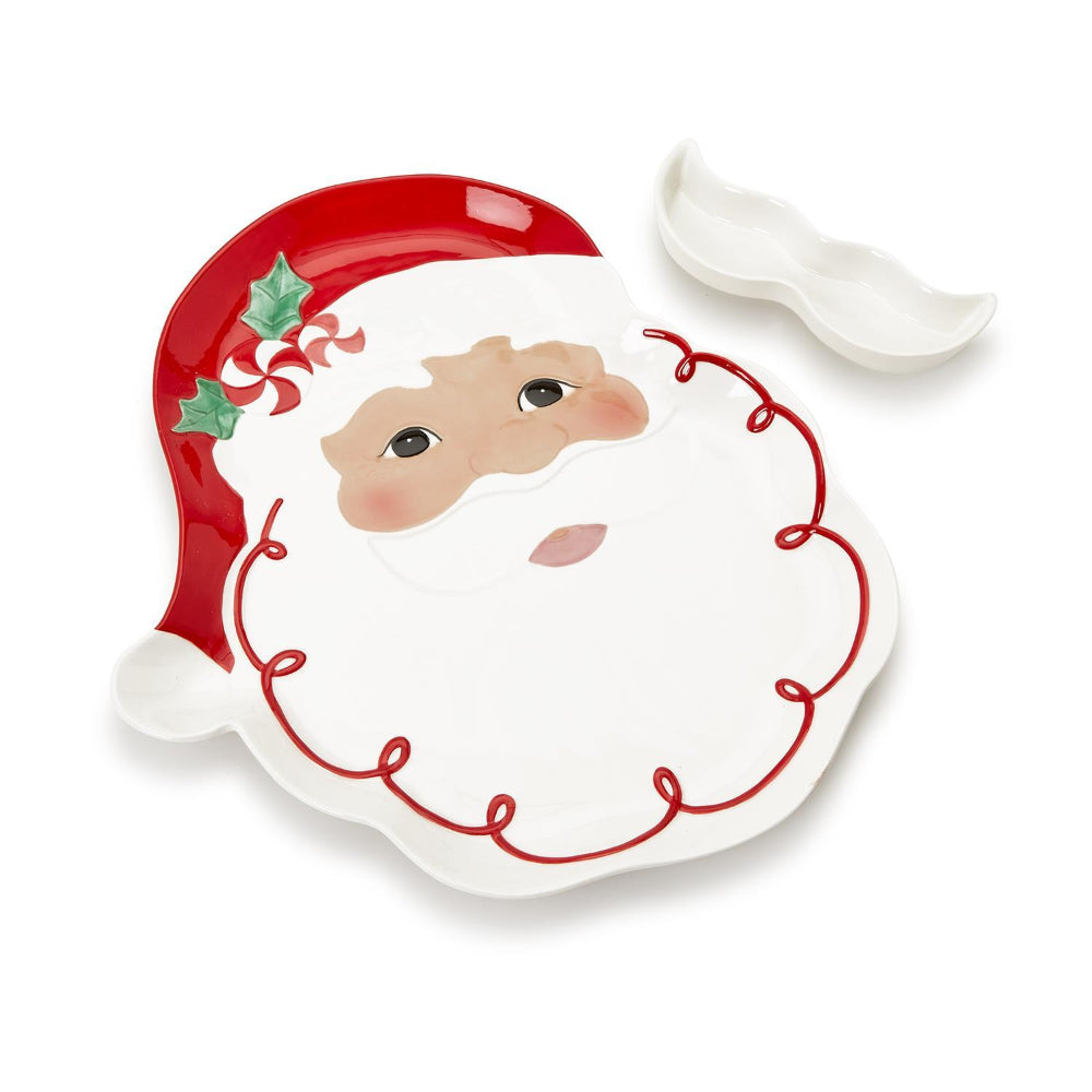 Two's Company Christmas Santa-themed Serving Platter with a Detachable Mustache-shaped Dipping Bowl