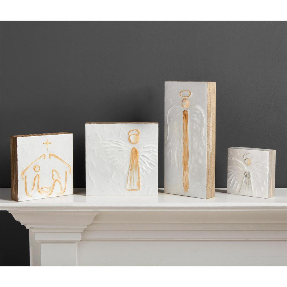 Mud Pie Hand - painted Tall Wooden Angel Block Plaque