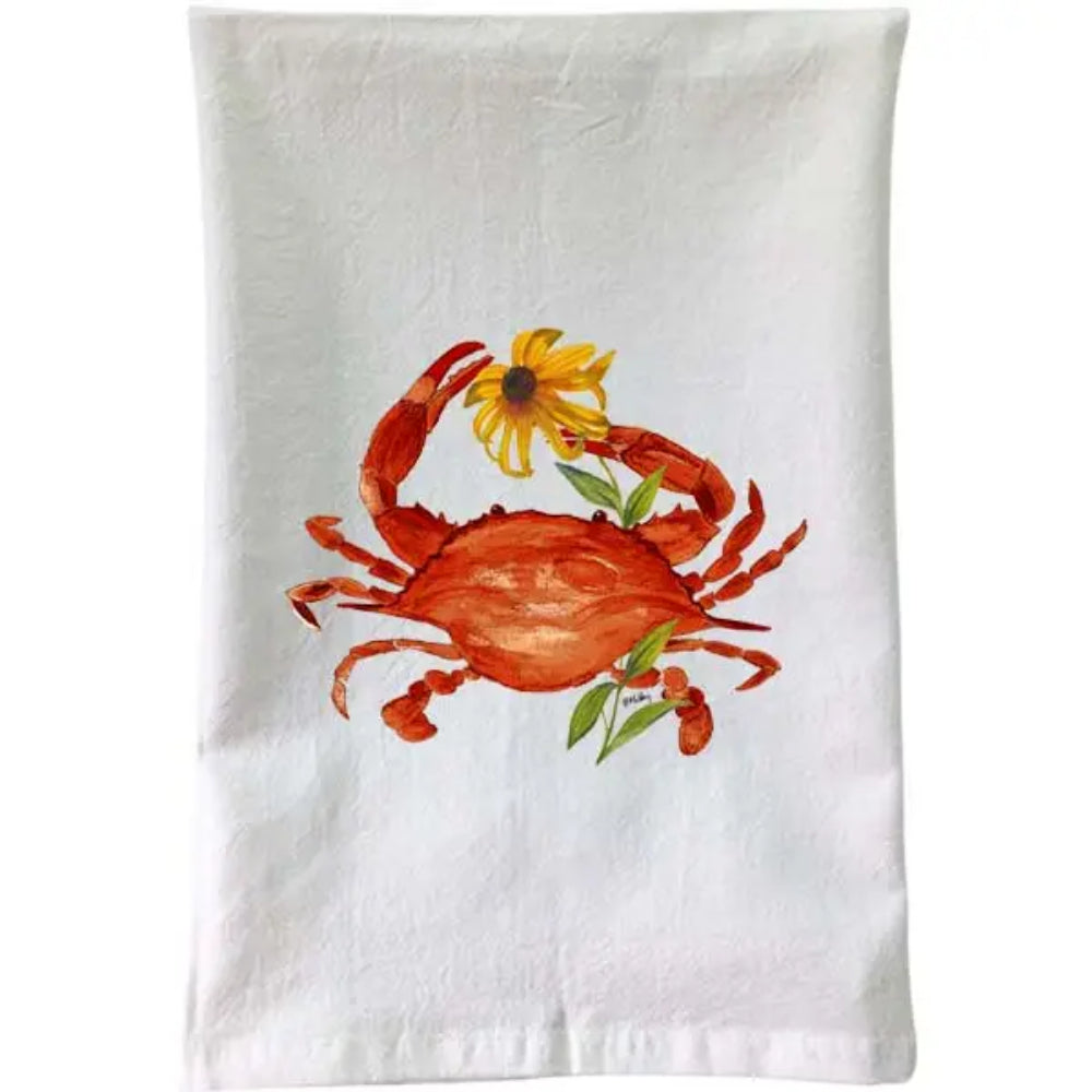 High - Quality 100% Cotton Steamed Crab Black - Eyed Susan Flour Sack Towel