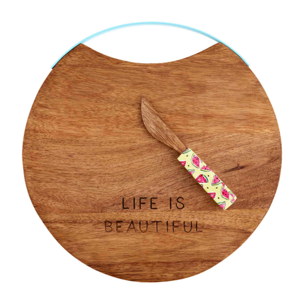 Mud Pie Spring-themed Colorful Handle Cheese Board Set for a Beautiful Life