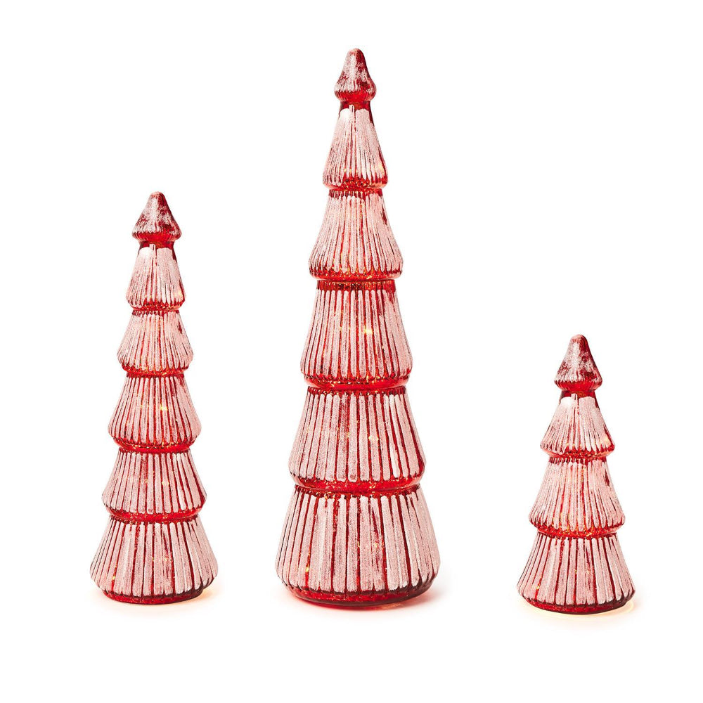 Two's Company Red Glistening Glass LED-Equipped Tree with Illumination Function for Holiday Decor