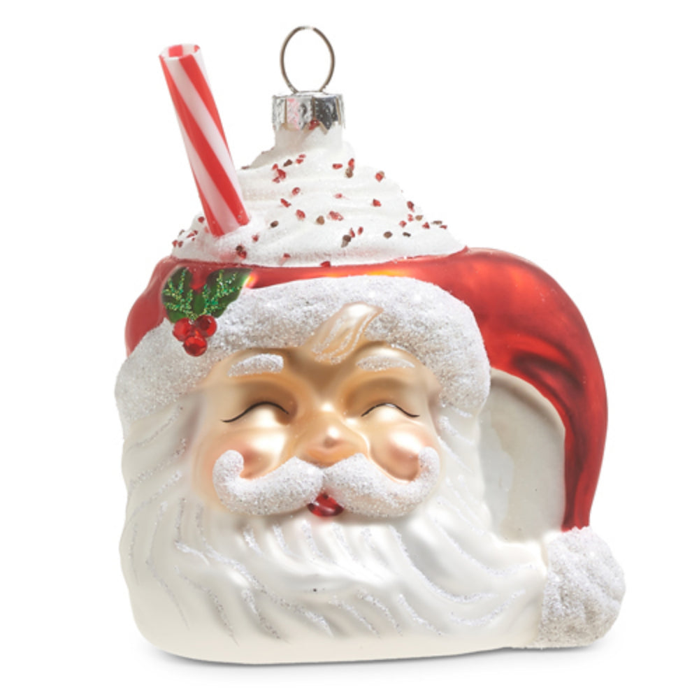 Raz Imports Christmas Holiday Santa Mug Ornament with Decorative Whipped Cream Design