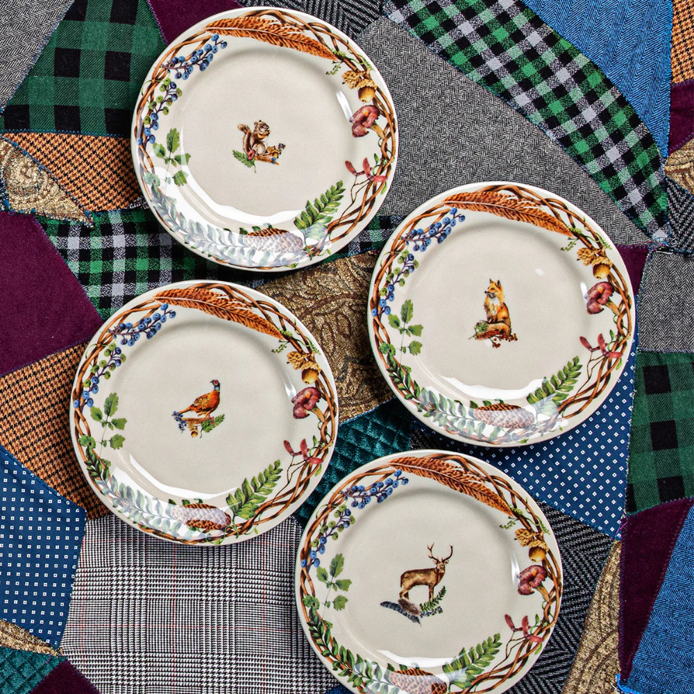 Juliska Assorted Set of 4 Ceramic Forest Walk Dessert/Salad Plates