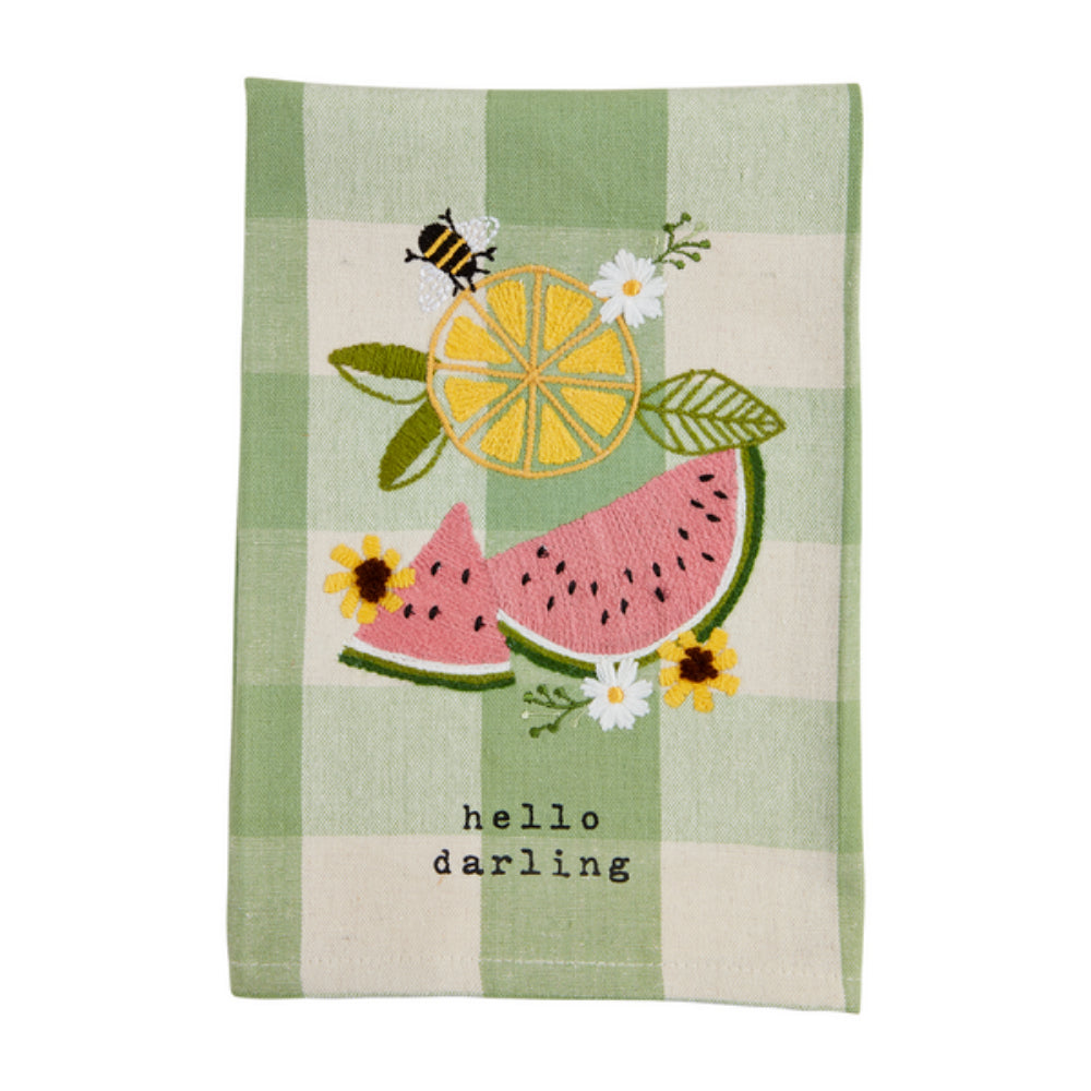 Mud Pie Fruity Floral Check Hello Darling Woven Cotton Hand Towel
