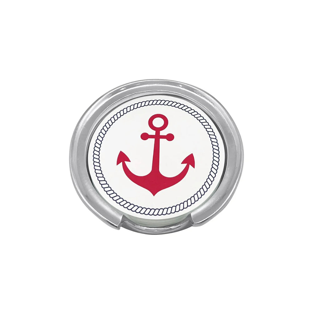 Mariposa Red Signature Set of Reversible Anchor and Nautical Knots Coasters for Tables