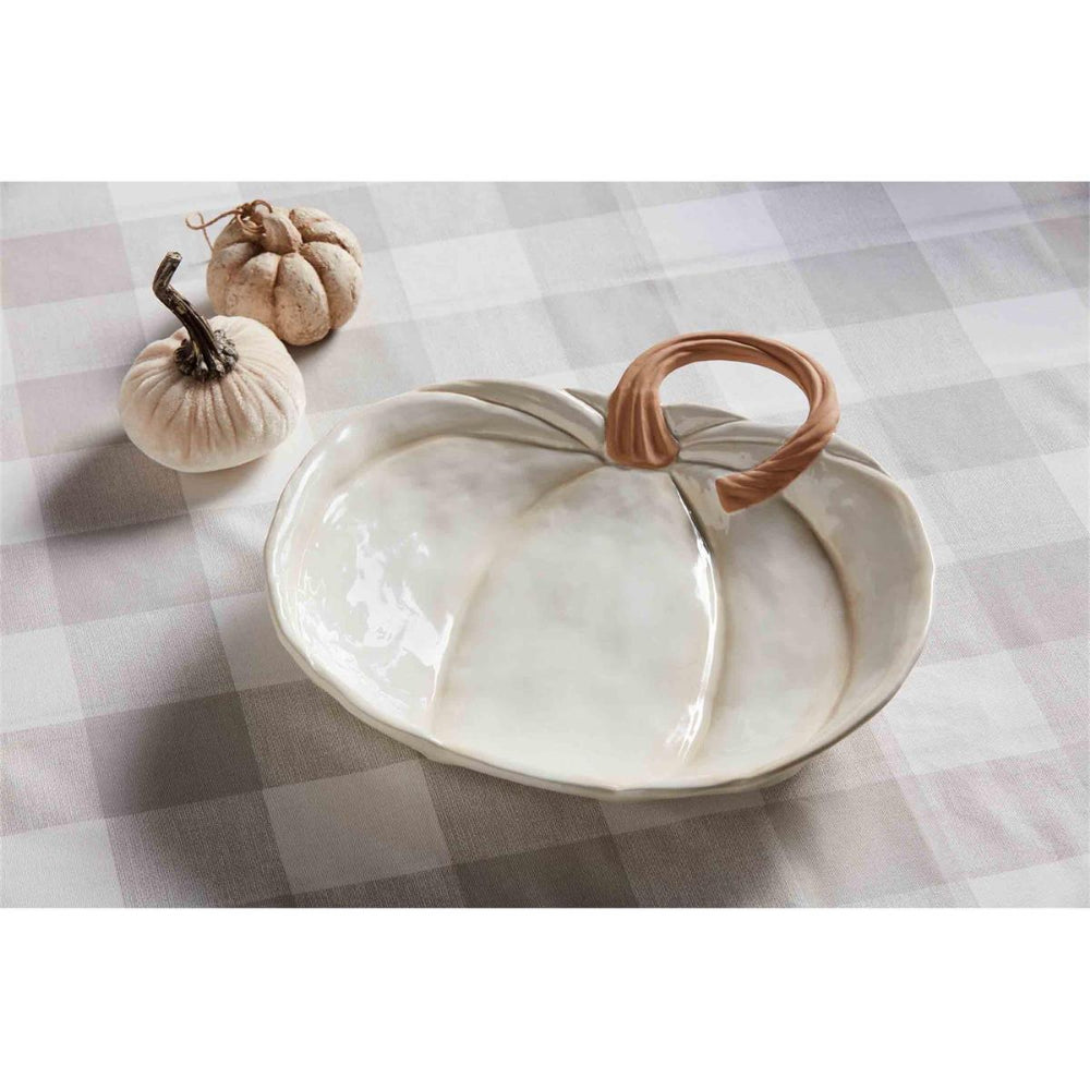 White Glazed Terracotta Pumpkin - Shaped Decorative Bowl by Mud Pie