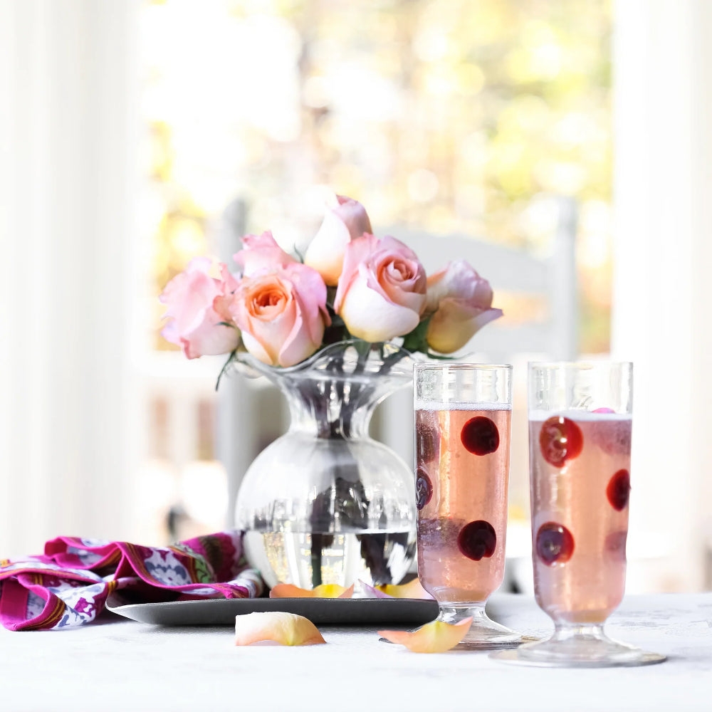 Small Clear Fluted Glass Vase Inspired by Vietri Hibiscus Flowers