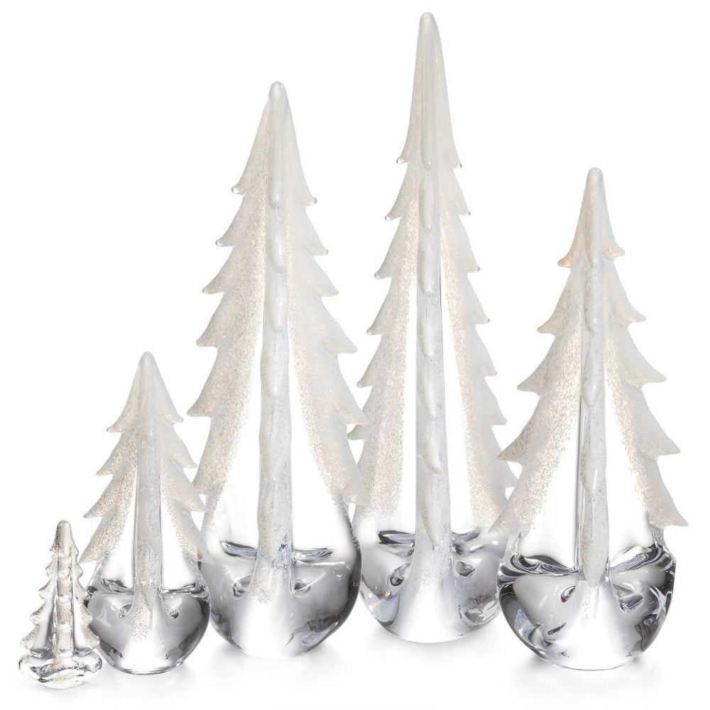 Simon Pearce Handmade Vermont Snowy Branches Evergreen Tree Glass Decorations