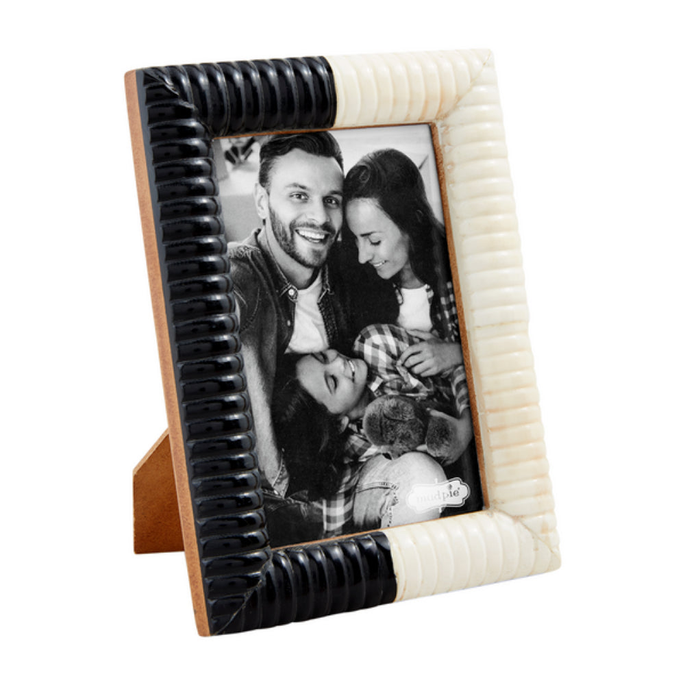 Elegant Mud Pie Black and White Ribbed Marble Photo Frame