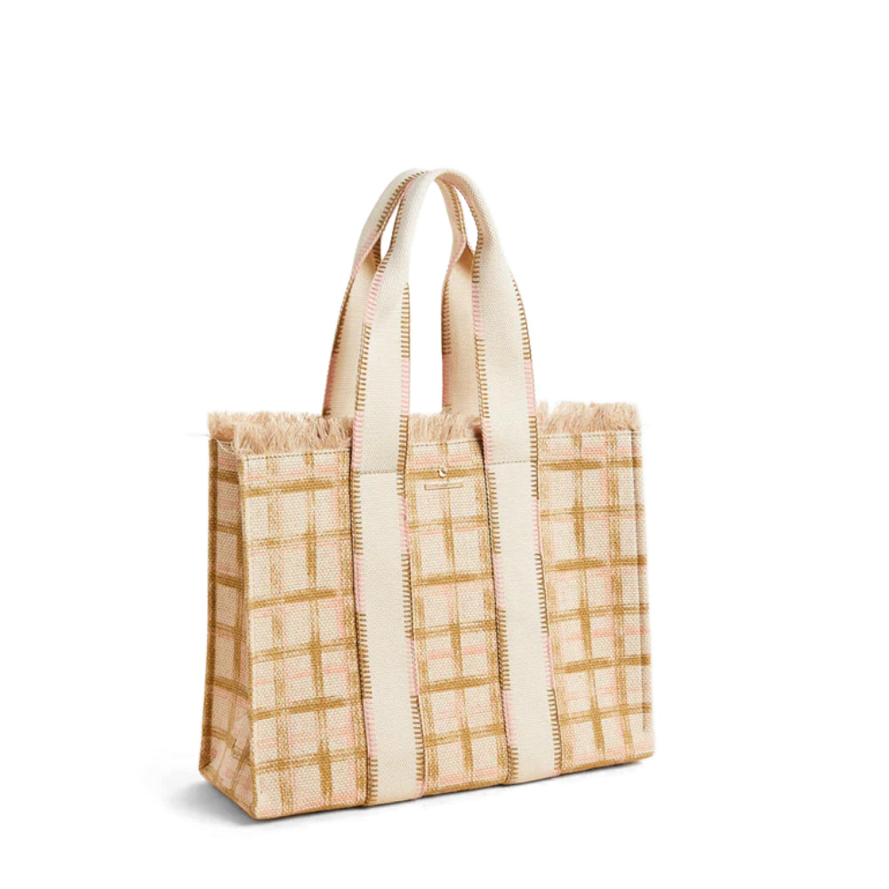Spartina Calm Waters Plaid Luxury Cotton-Jute Fringe Tote