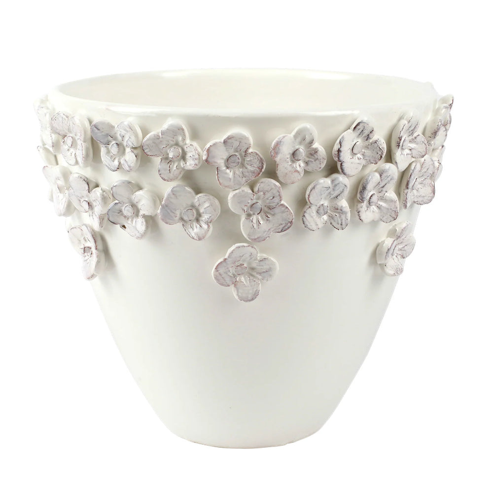 Vietri White Rustic Garden Flower Cachepot for Home and Garden Decor