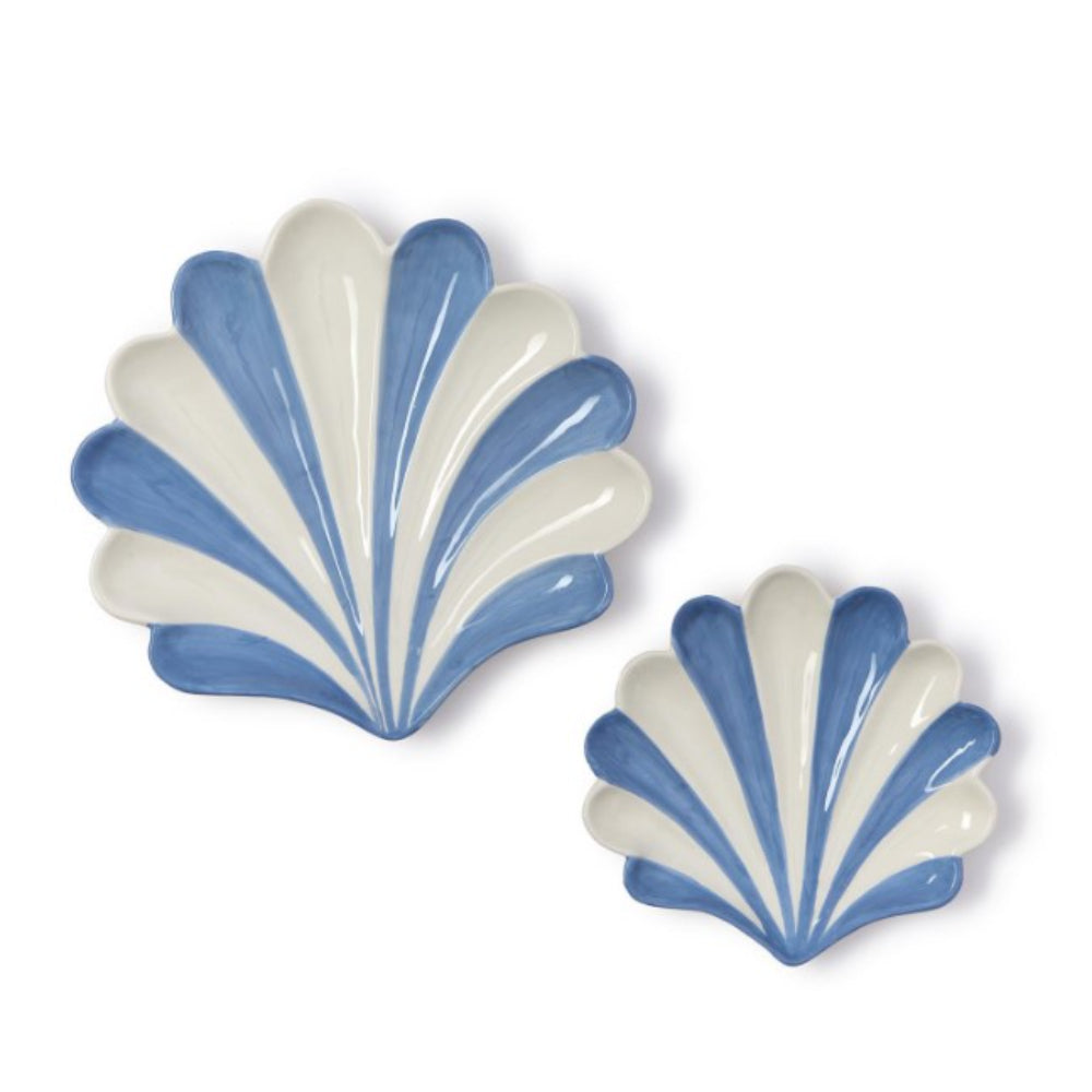 Two's Company Coastal-Style Fanshell Tidbit and Trinket Tray Set of Two Pieces