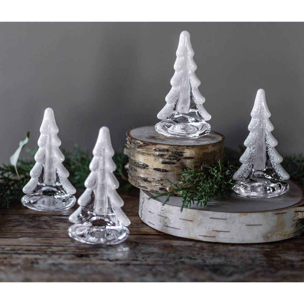 Simon Pearce Handmade Vermont Snowy Branches Evergreen Tree Glass Decorations
