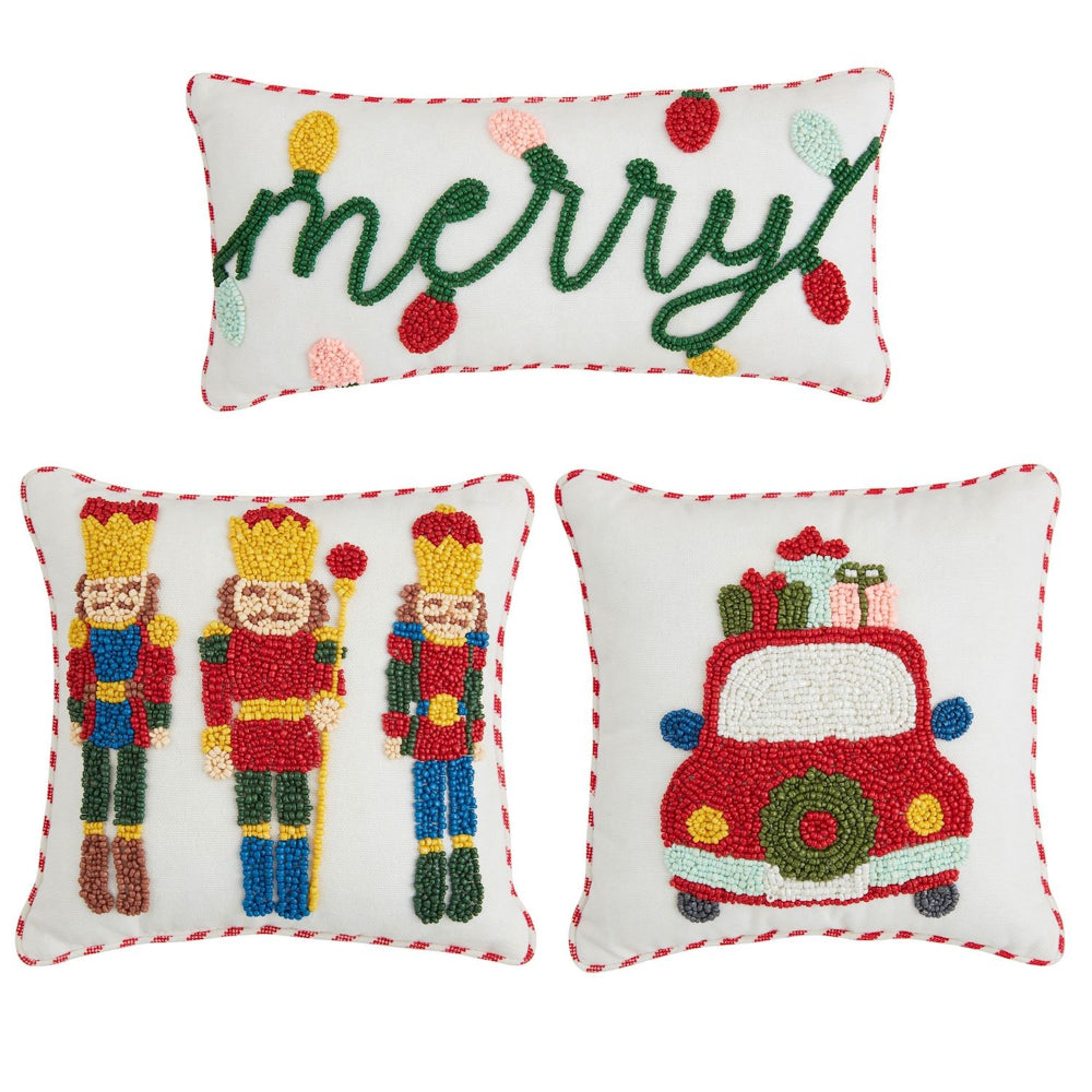 Mud Pie Mini Christmas Pillow with Beaded Design