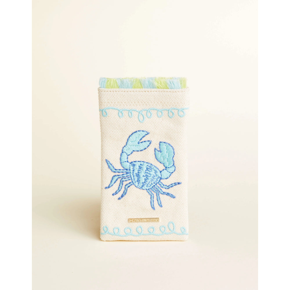 Spartina Embroidered Crab Faux Suede Lined Stylish Sunglasses Case