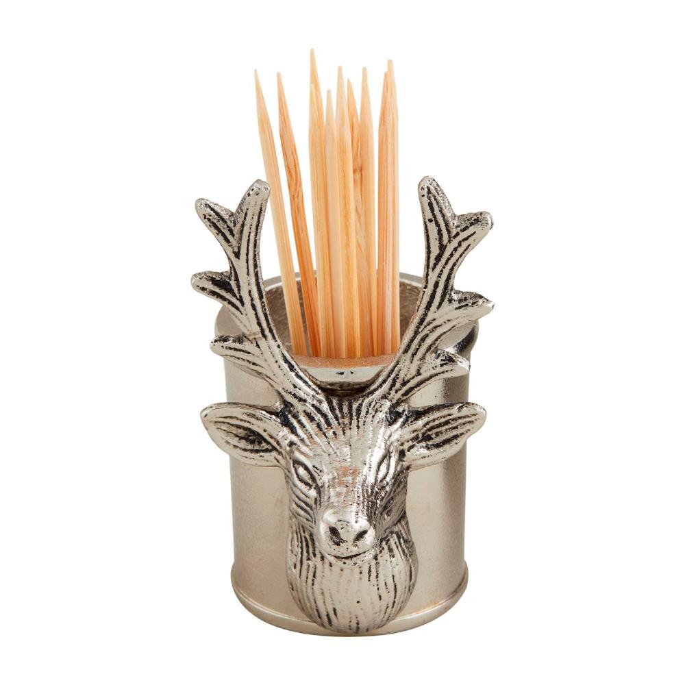 Cast Aluminum Mud Pie Deer-shaped Toothpick Holder with 12 Wooden Toothpicks