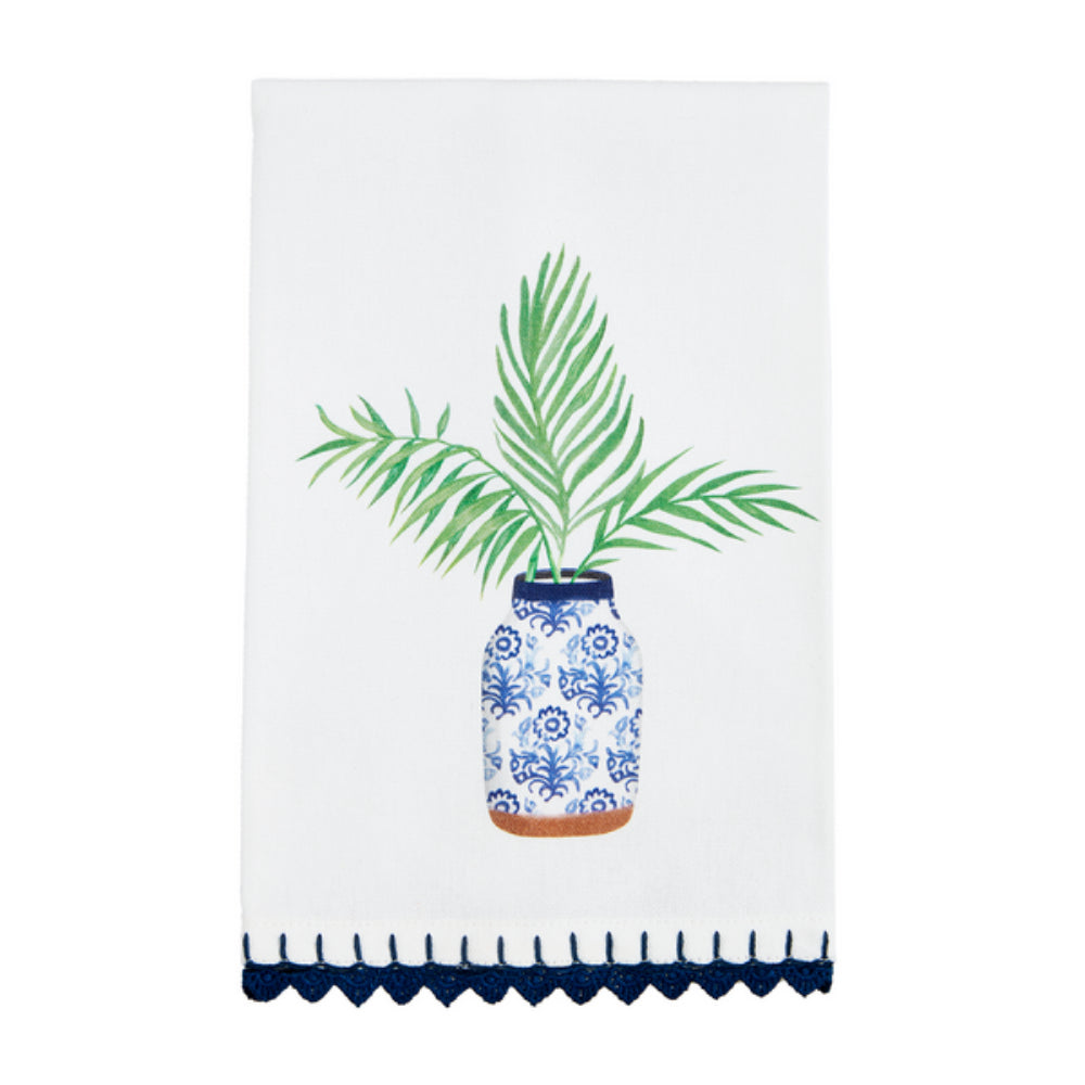 Mud Pie Luxury Blue Cotton Potted Plant Design Hand Towels for Bathroom Decor