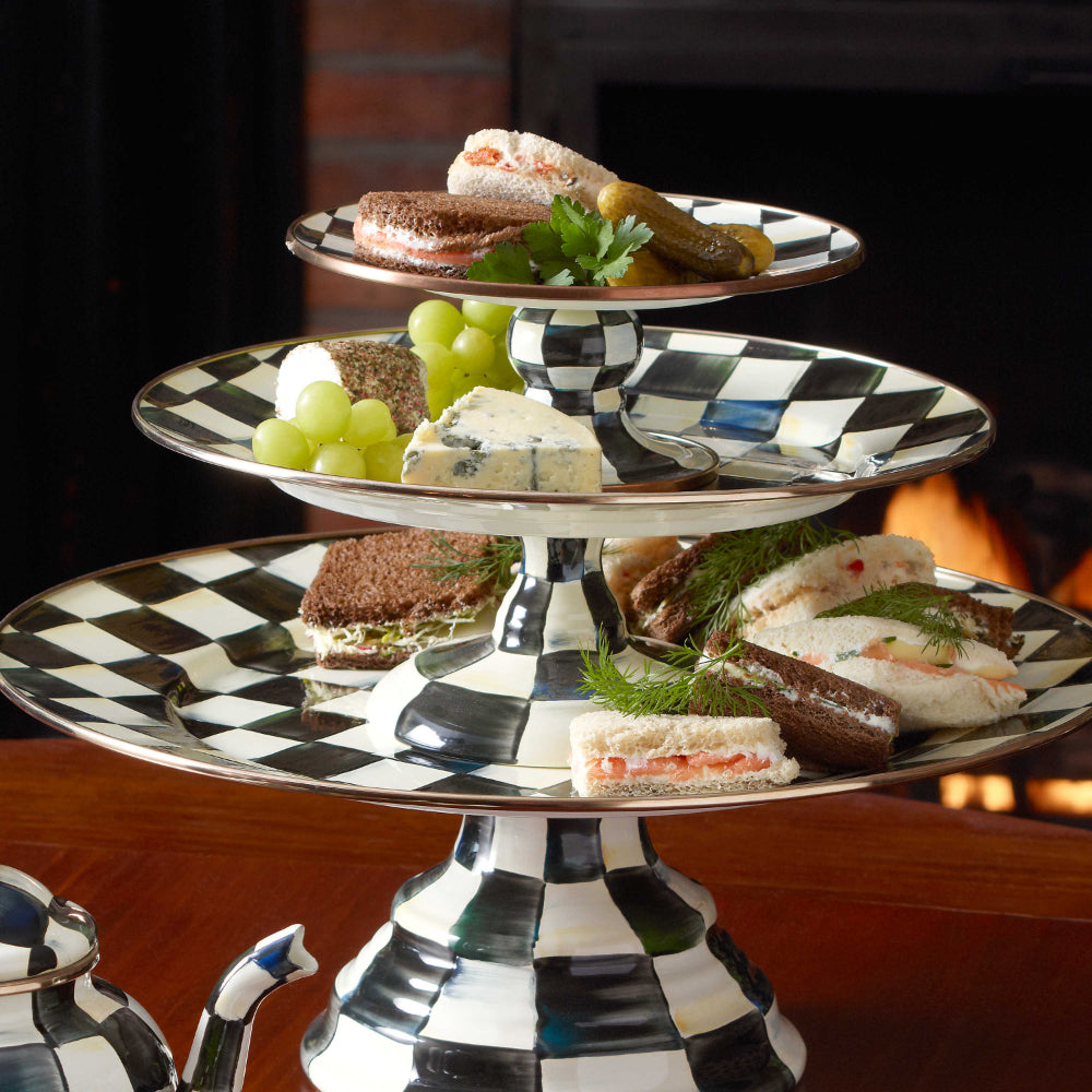 MacKenzie-Childs Enameled Courtly Check Pedestal Platter for Stunning Food Display