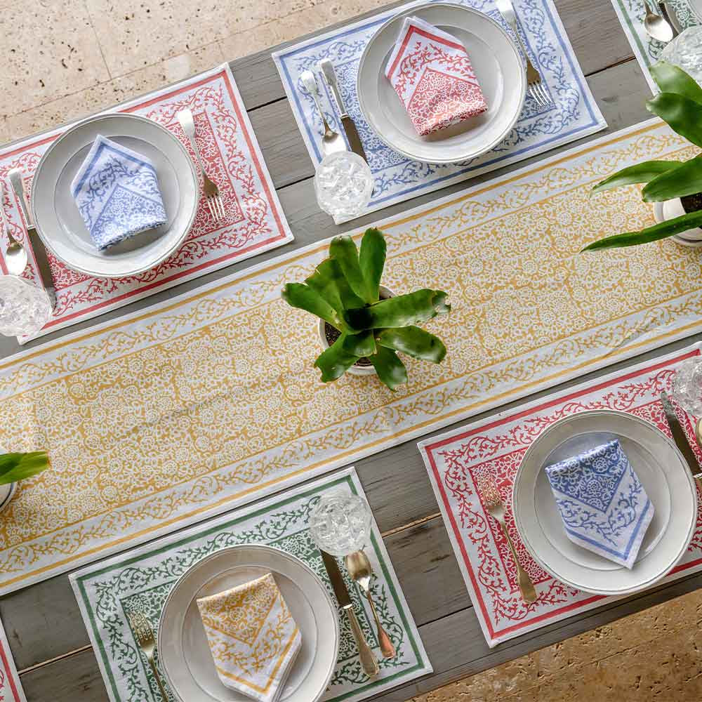 Elegant Hand - Block Printed Green Pomegranate Table Runner for Dining
