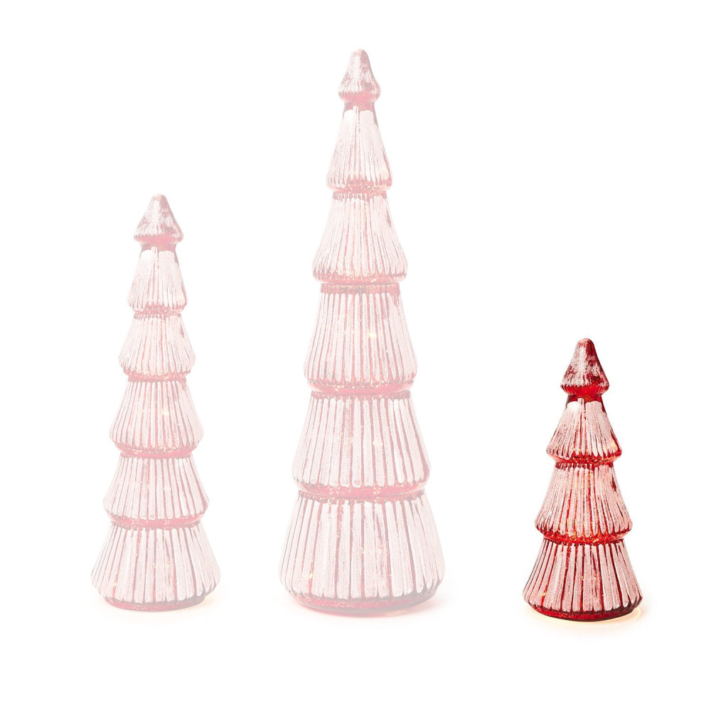 Two's Company Red Glistening Glass LED-Equipped Tree with Illumination Function for Holiday Decor