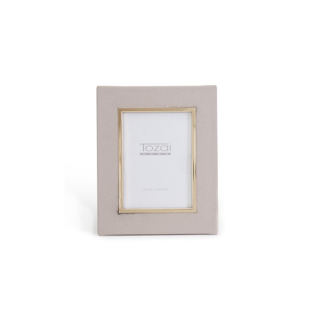 Stylish Taupe Vegan Leather Stingray Photo Frame with Gold Trim