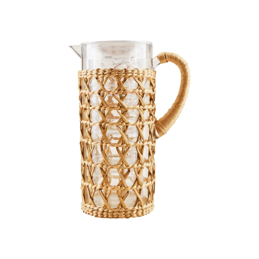 Mud Pie 5-Piece Woven Seagrass Sleeve Acrylic Beverage Serving Pitcher Set