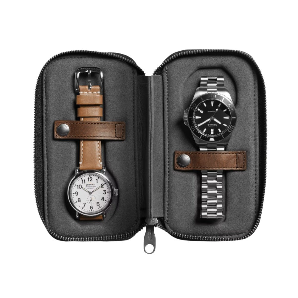 Shinola Medium Brown Navigator Leather Travel Watch Case for Luxury Timepieces