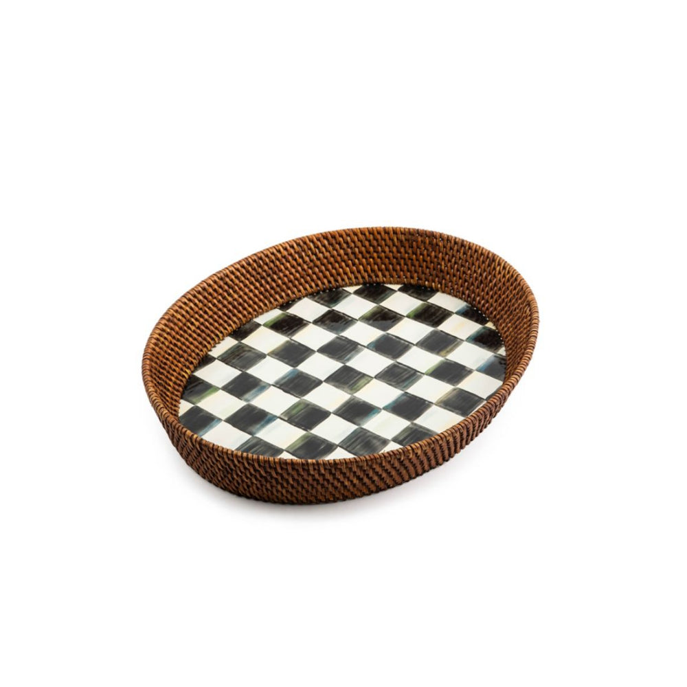 MacKenzie-Childs Small/Large Courtly Check Hand - Painted Rattan & Enamel Serving Tray