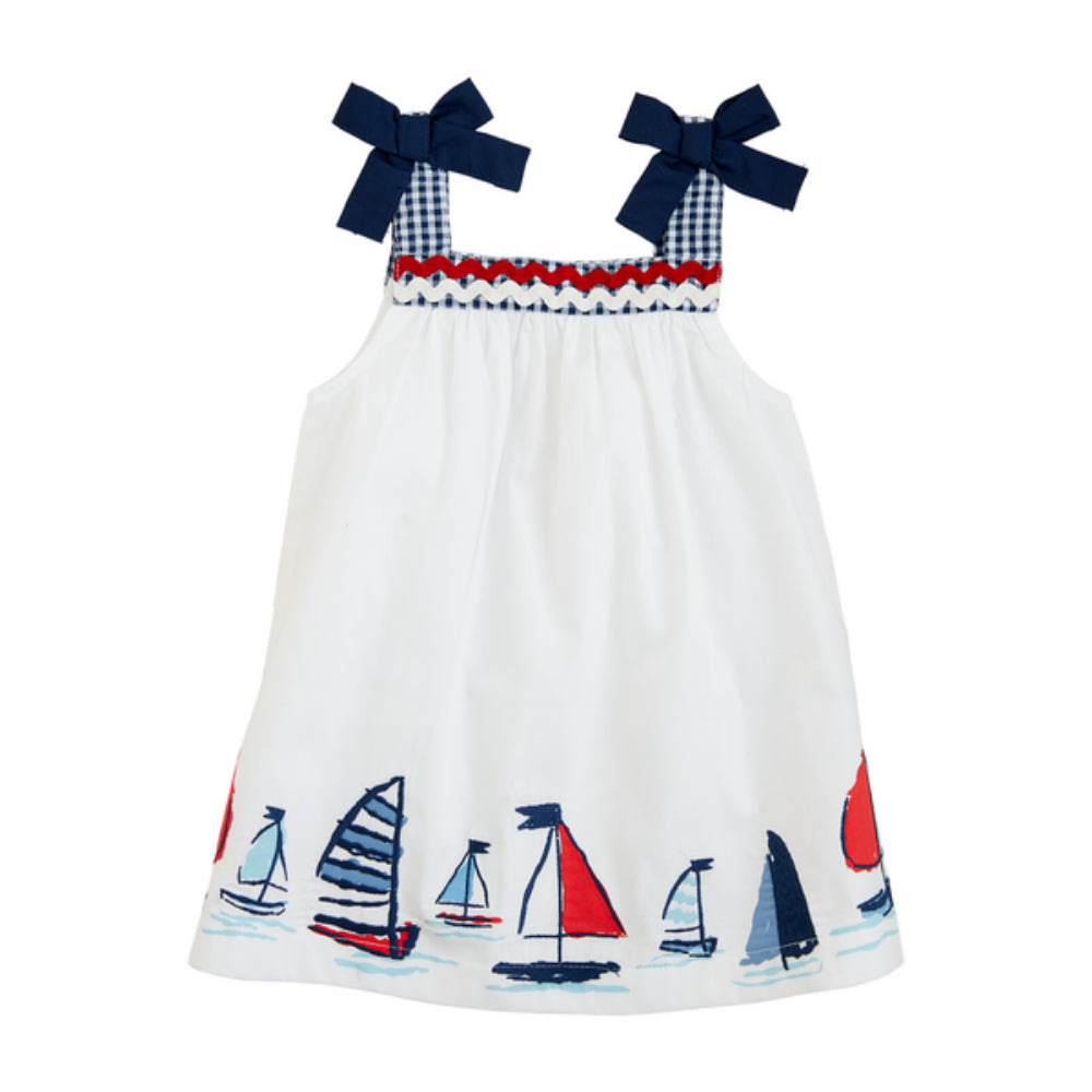 Mud Pie Adorable Sailboat-themed Cotton Poplin Dress for Toddler Girls