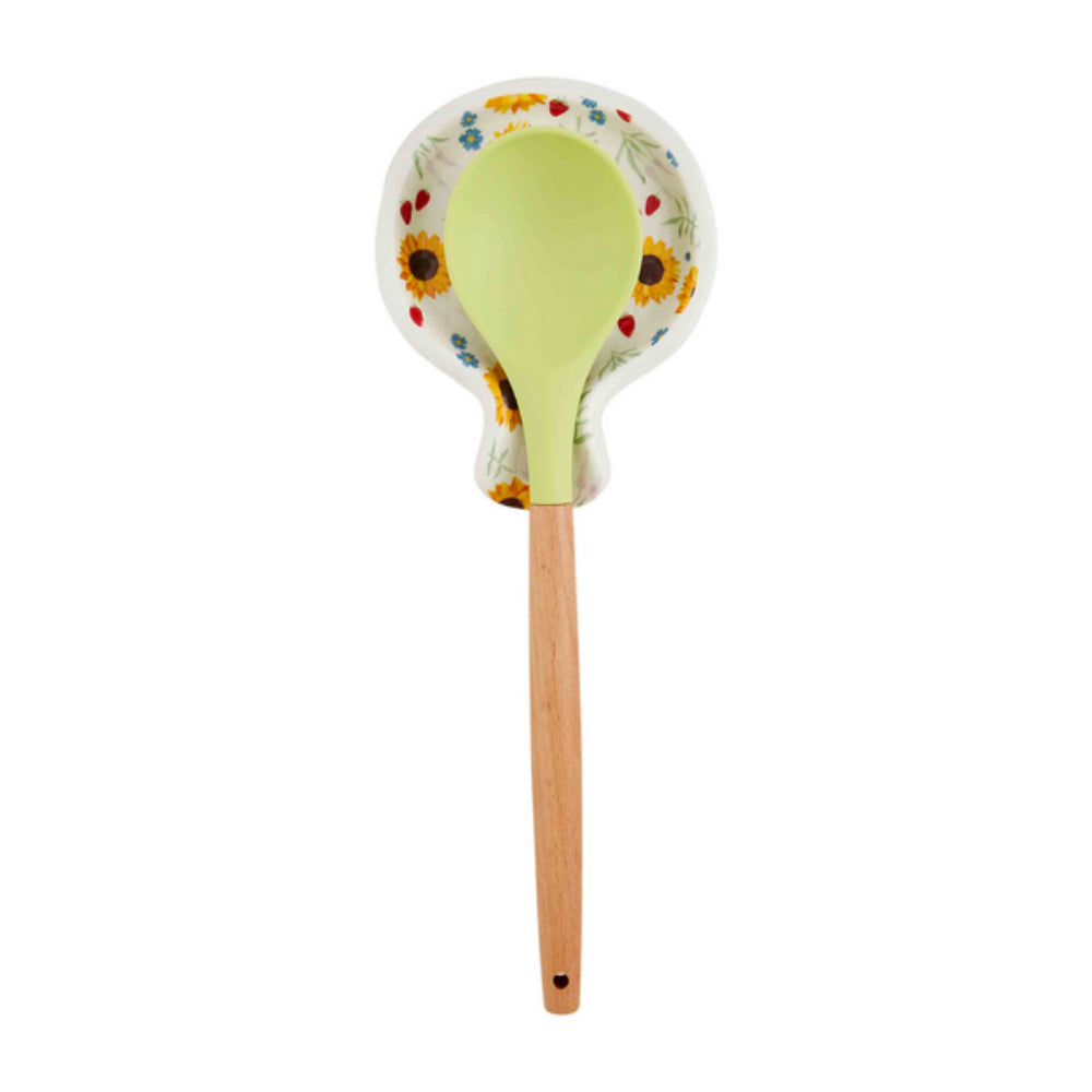 Mud Pie Decorative Sunflower-themed Spoon Rest and Spoon Set for Kitchen Use