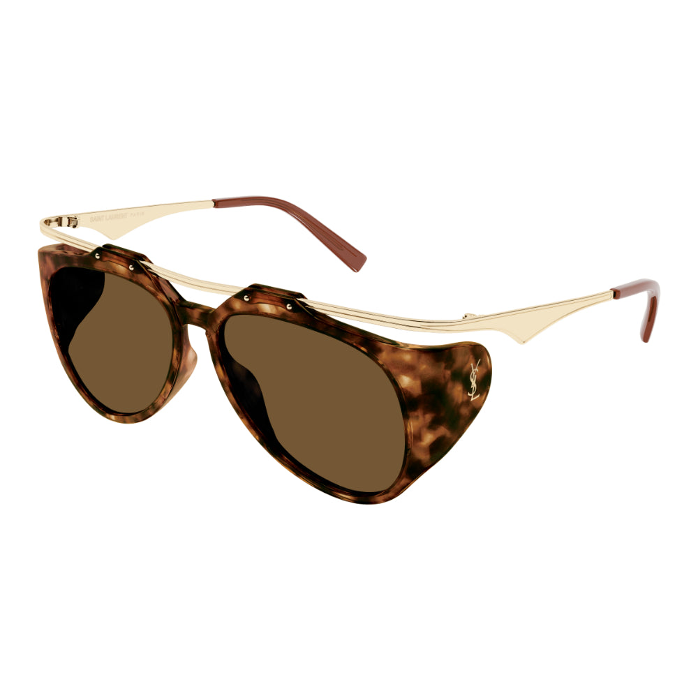 Stylish Saint Laurent SL M137 AMELIA Women's Aviator Sunglasses in Havana Tortoiseshell, Gold, and Brown Shades