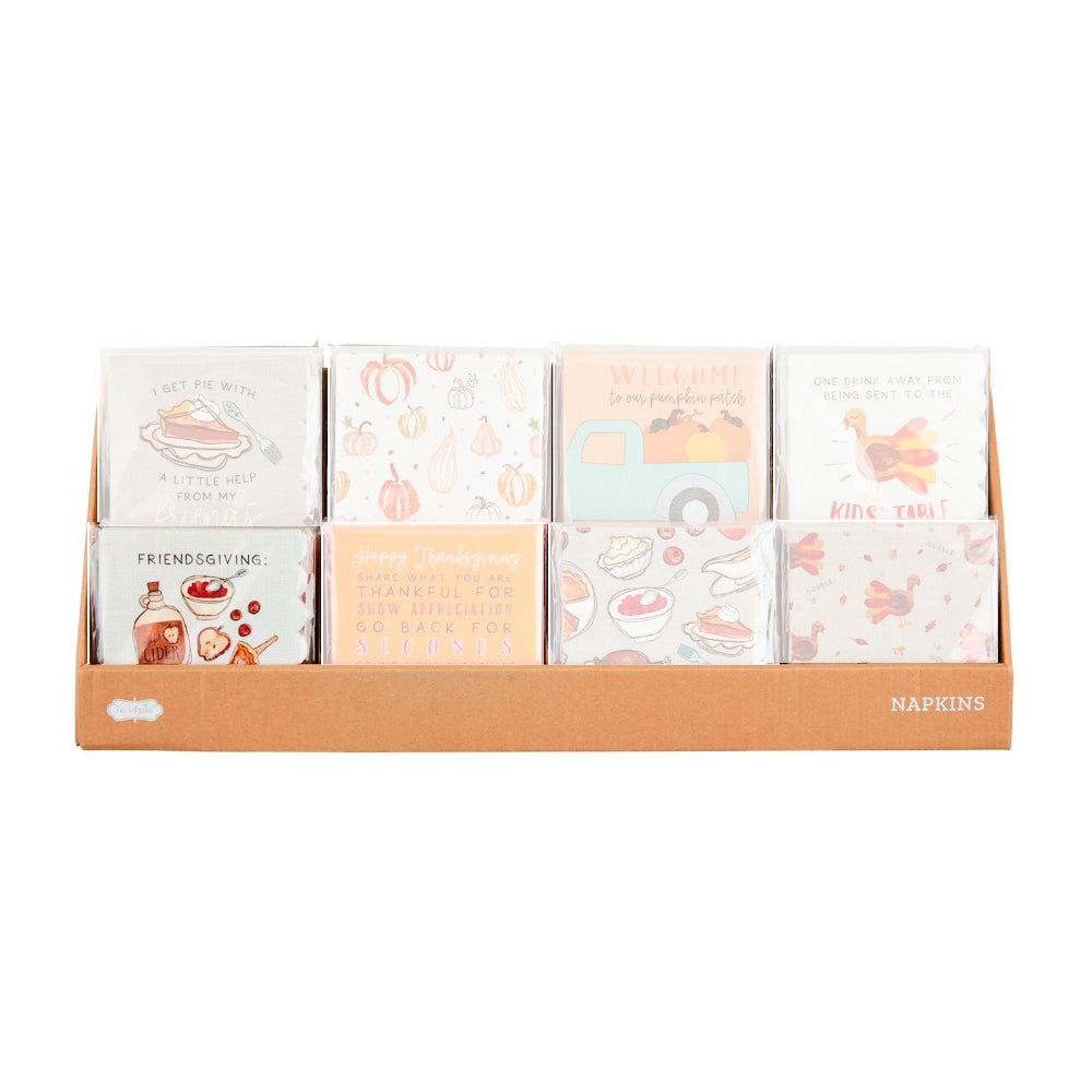 Thanksgiving-themed Mud Pie Paper Cocktail Napkin Set with 8 Styles