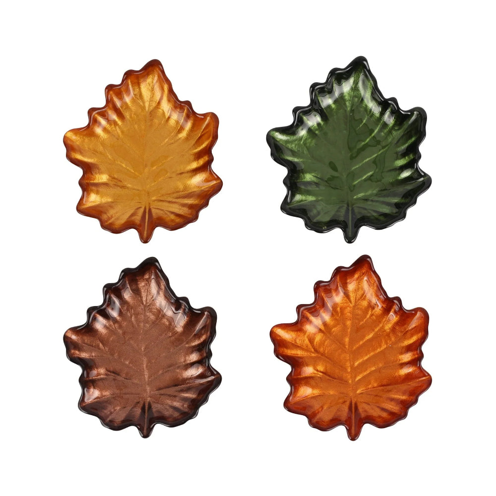 Vietri Autunno Collection Glass Figural Leaf-shaped Canapé Serving Plates