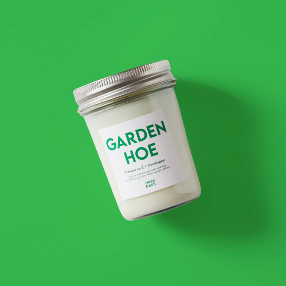 8-ounce Garden Hoe Soy Candle with the Fragrance of Tomato Leaf and Eucalyptus