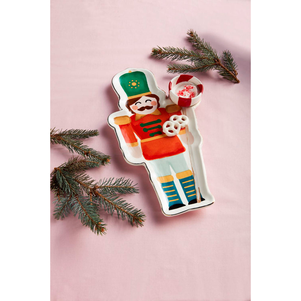 Mud Pie Hand - Painted Nutcracker - Shaped Ceramic Chip & Dip Set