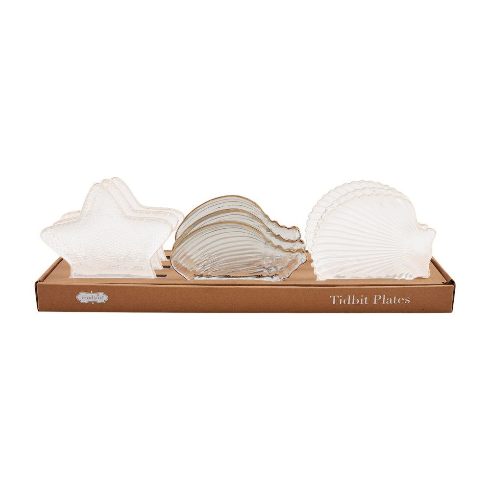 Mud Pie Decorative Sea-themed Gold Edge Glass Tidbit Serving Plates