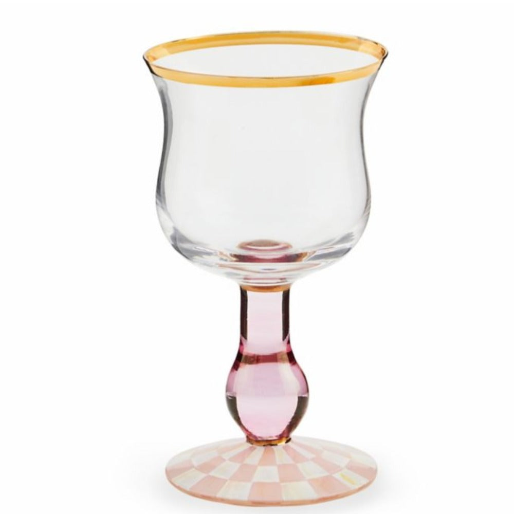 MacKenzie-Childs Exquisite Hand - painted Rosy Check Design Wine Glass for Special Occasions
